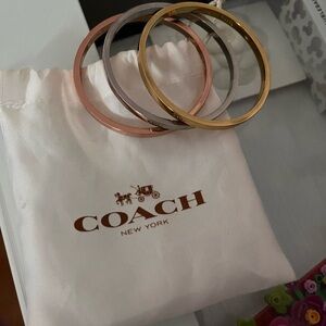 Coach Tri-Tone Bangle Bracelet Set — Gold, Silver, Rose Gold